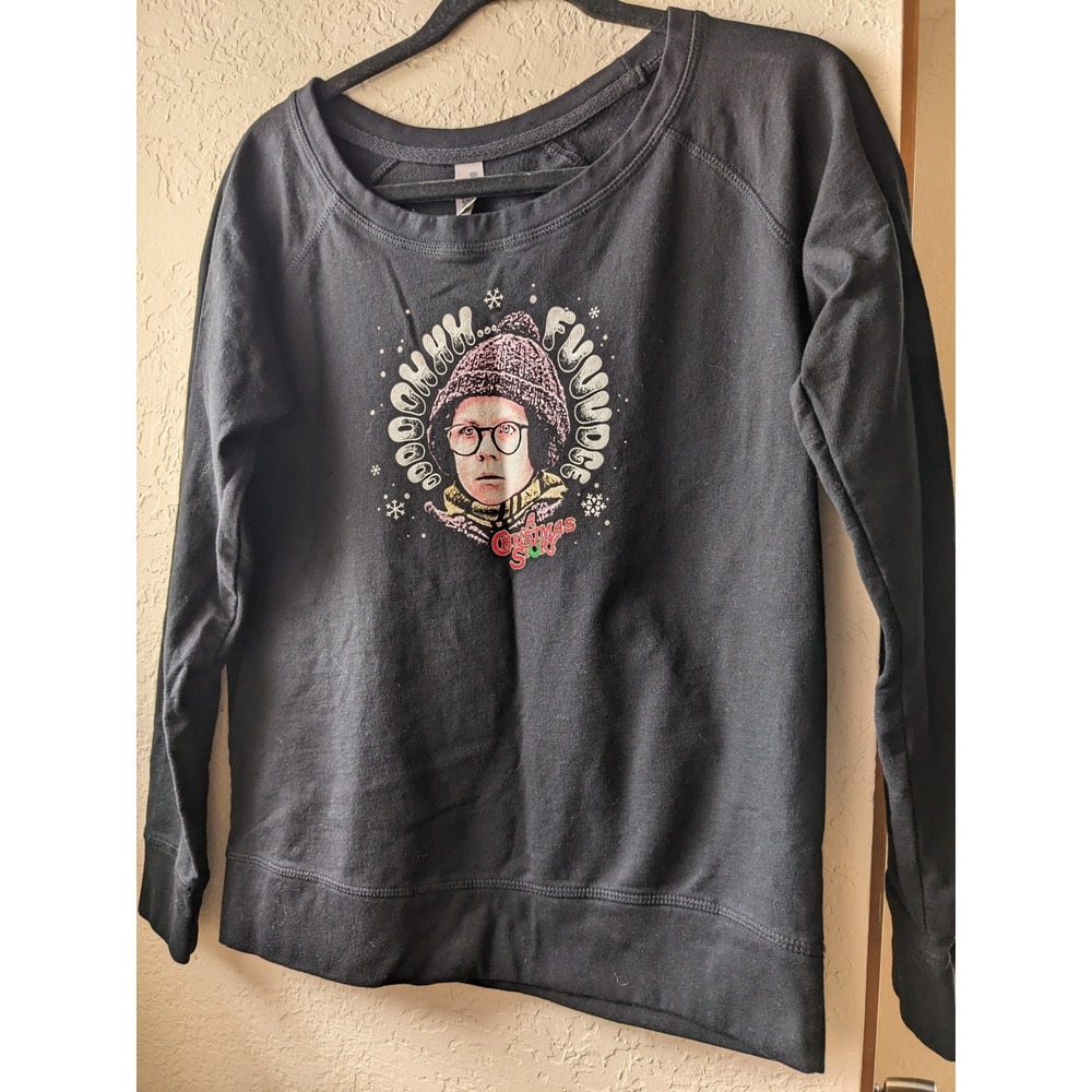 Instant Message A Christmas Story Ralphie Oh Fudge Sweatshirt Black Womens M